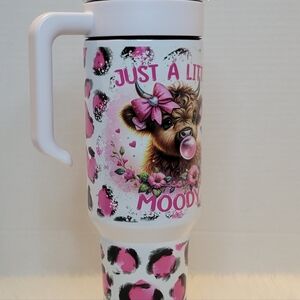Moody Cow Tumbler - Pink and White